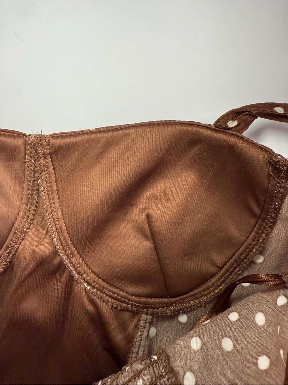 Brown Polka Dot Satin Corset Style Crop Top & Maxi Skirt Matching Set - Size S - Picture 8 of 10